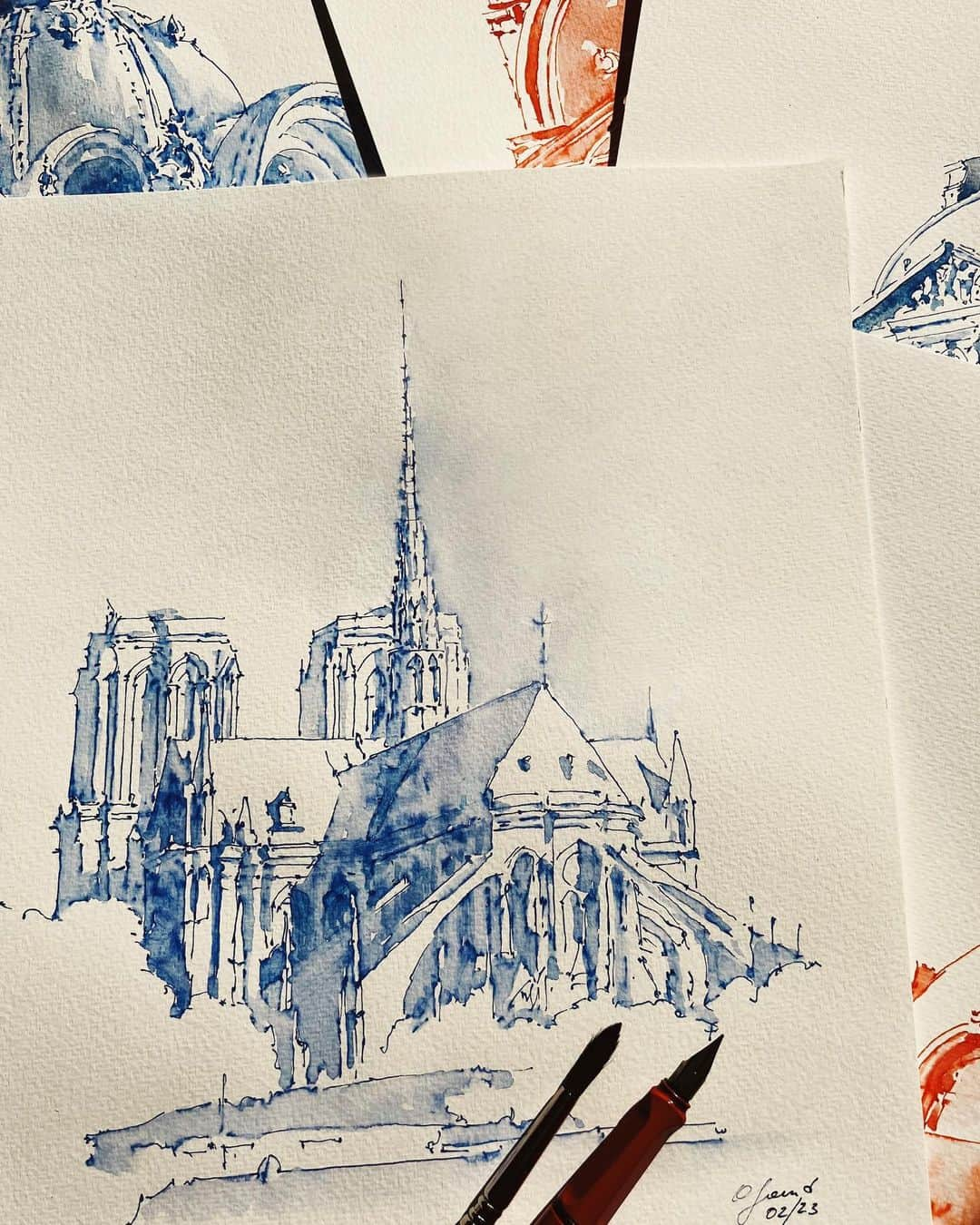 PSNYさんのインスタグラム写真 - (PSNYInstagram)「A sketch of Notre-Dame de Paris from the recent red and blue series」3月16日 23時02分 - oliasaunders