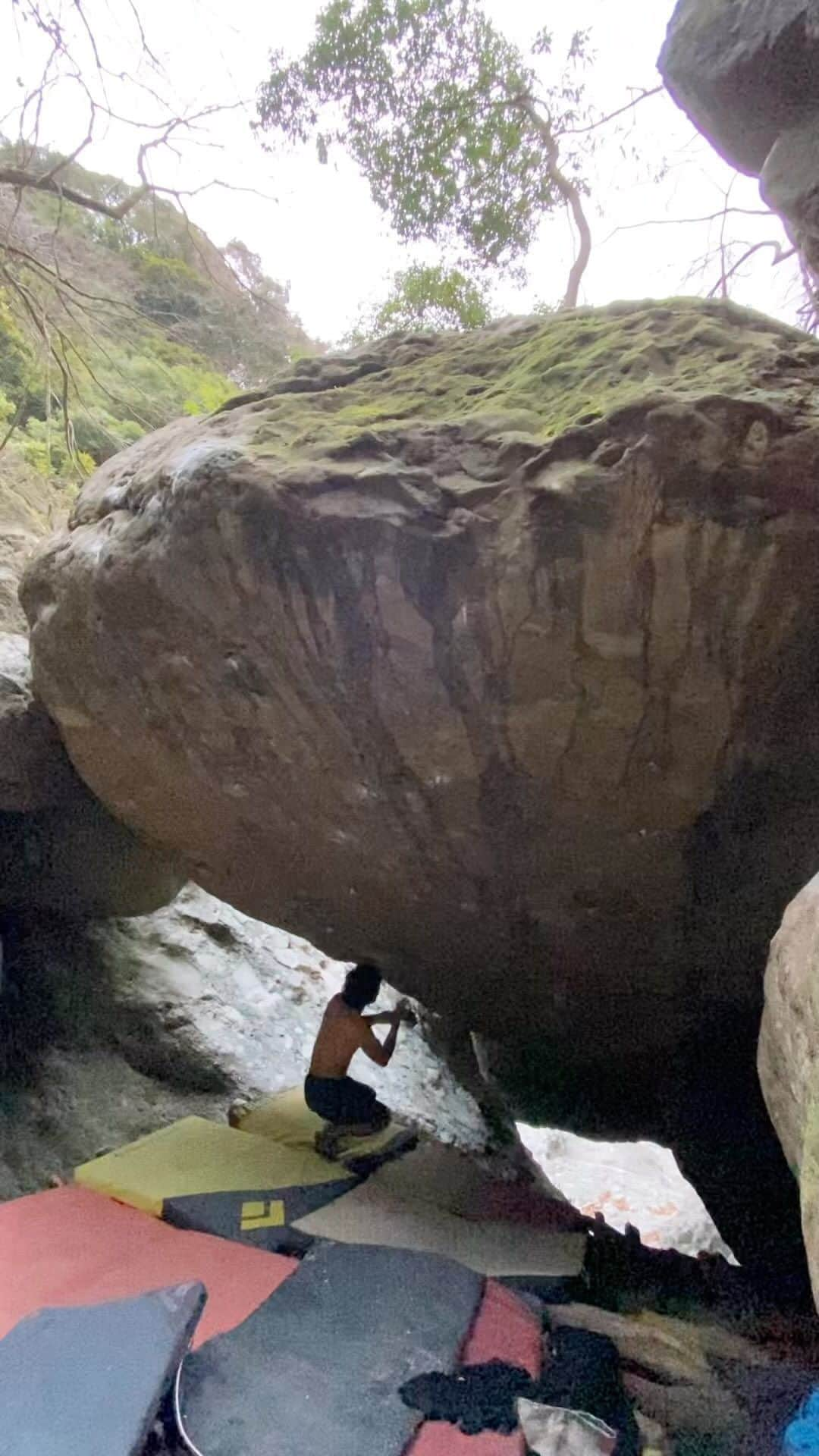 小山田大のインスタグラム：「Today's high point.  鹿児島から帰って来てトライを再開。 2日目にしてようやくクロスからの足切れが出来て、実質あと2手まで迫れた。 しかし、指の痛みがまたもや限界。 明日から雨なので良いレストになるといいな。  #日之影ボルダー」