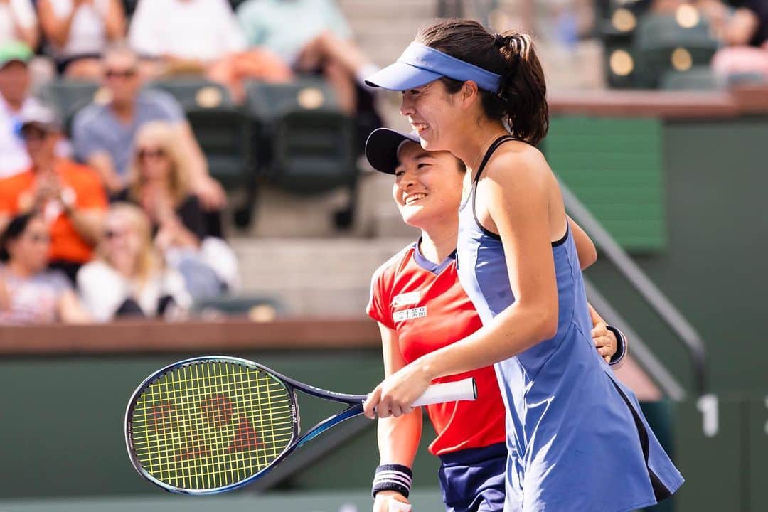 柴原瑛菜のインスタグラム：「✨Semifinals bound feels in Tennis Paradise🥰🌴 @bnpparibasopen   📸credits: Alice Joyce」