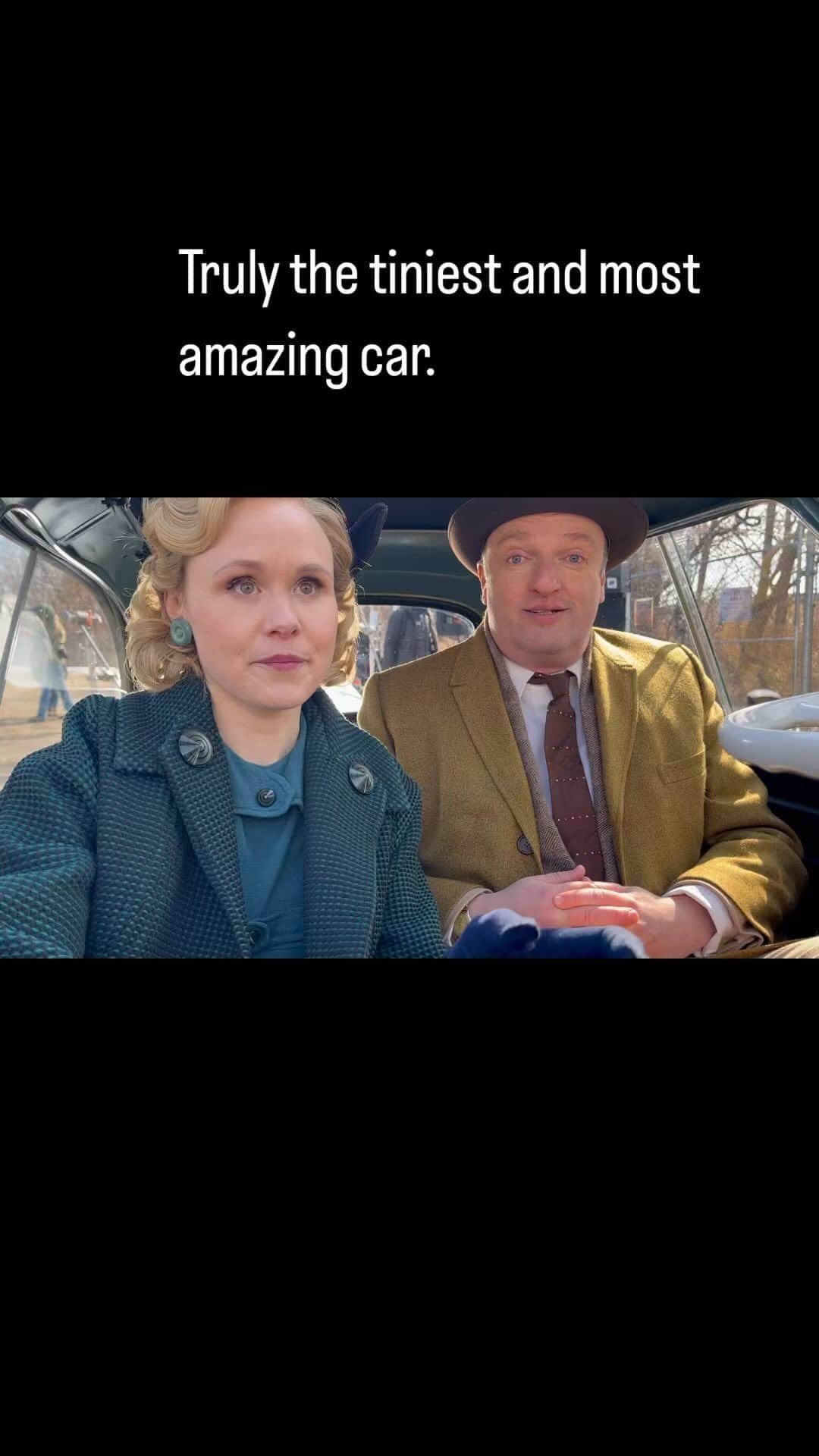 アリソン・ピルのインスタグラム：「I so loved the opportunity to yell at @mattjohnmaher constantly, both on and off set.  And the acoustics in this tiniest of cars really helped.  Watch us get into and out of this vehicle on #hellotomorrow on @appletvplus」