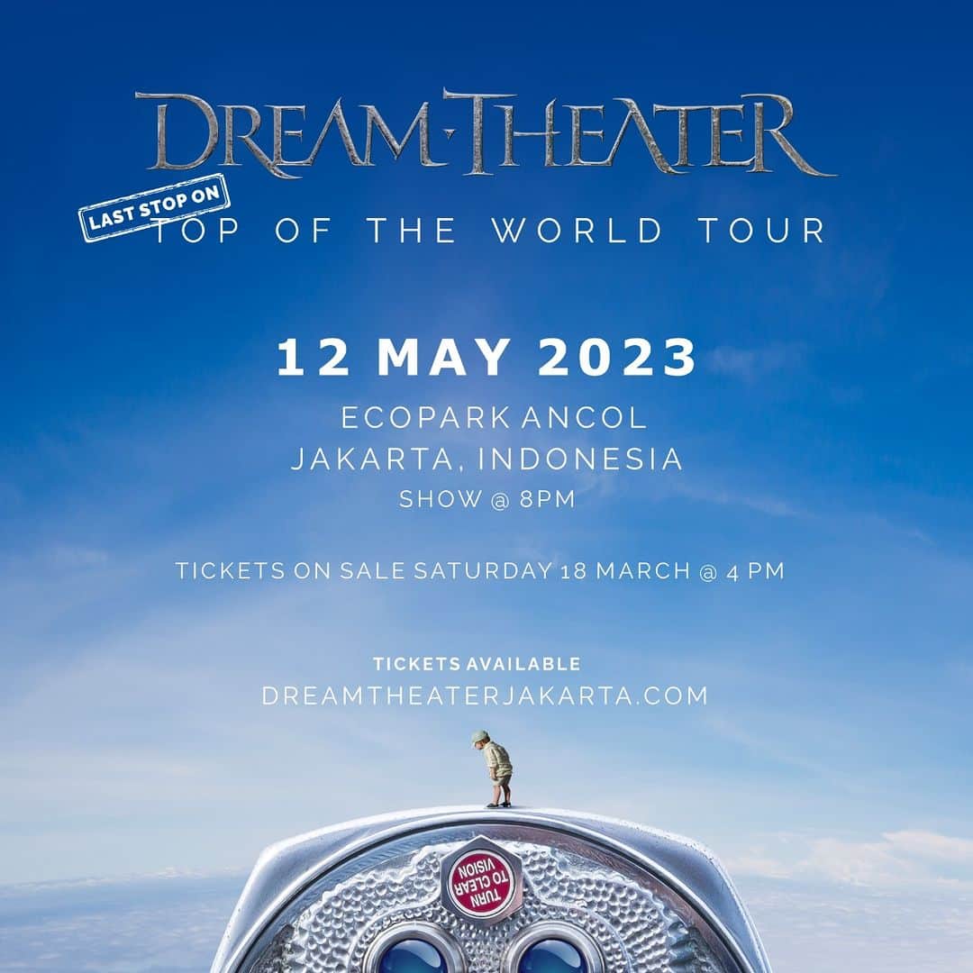 ドリーム・シアターのインスタグラム：「Indonesia! 🇮🇩 We can't wait to return to Jakarta on May 12, 2023 for a huge show at EcoPark Ancol. Tickets are on sale Saturday March 18 at 4pm local time!  #DreamTheater #TopOfTheWorldTour #DreamTheaterIndonesia #Indonesia #Jakarta @rajawaliindonesia」