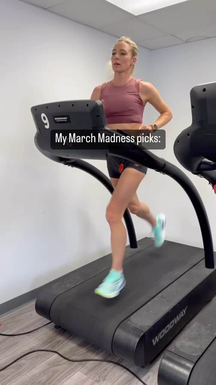 エマ・コバーンのインスタグラム：「March Madness is the best time of year for long tempos on the treaddy 🤙🏻 no one asked for my picks but here they are 😛 currently in last place in our team pool, things can only get better from here (go Kansas! Go Colorado!) #marchmadness #treadmill #tempo」
