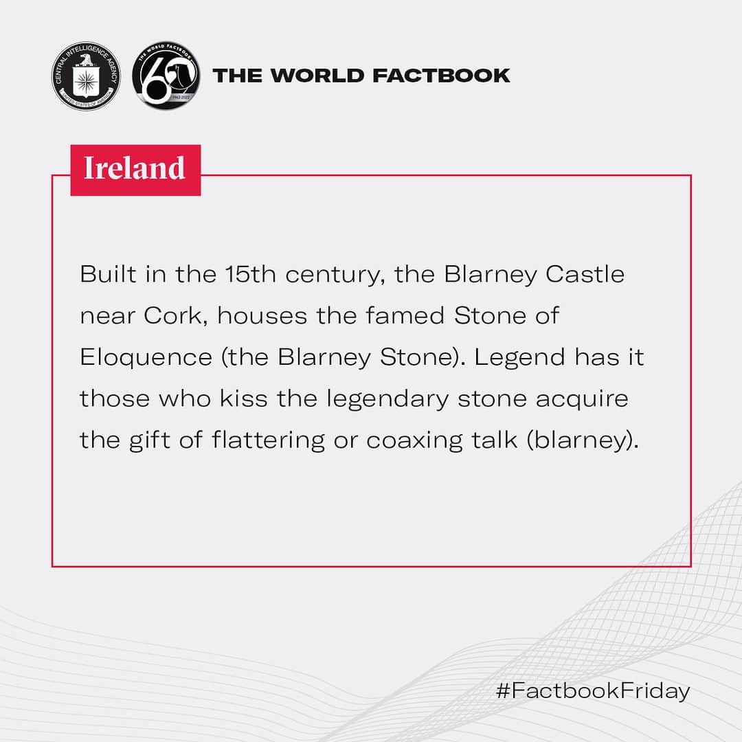 CIAさんのインスタグラム写真 - (CIAInstagram)「This week's Factbook Friday brings you an Irish castle that contains the Blarney Stone that legend says, when kissed, gives the gift of gab.     #FactbookFriday #Ireland #Castle」3月17日 23時25分 - cia