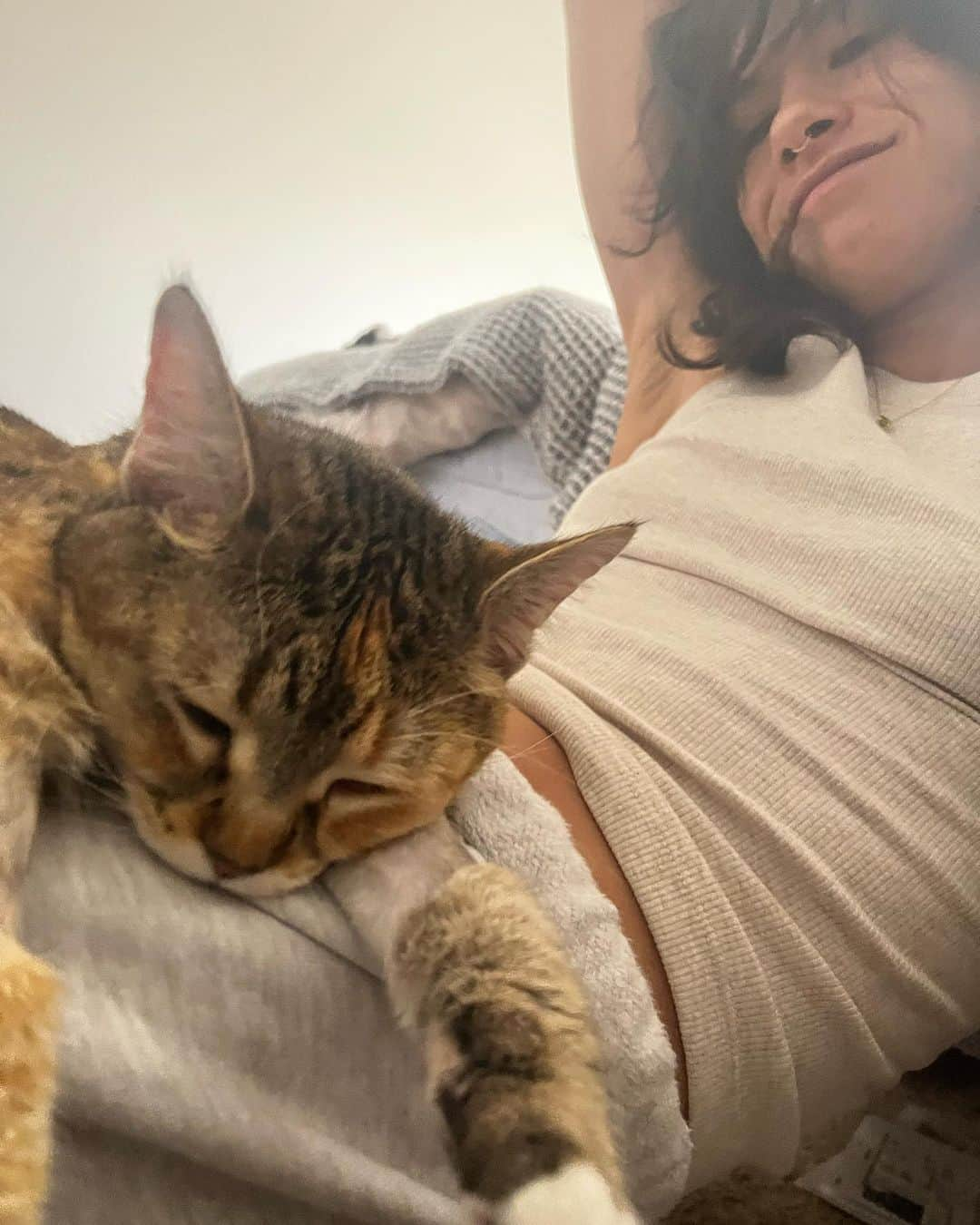 ニーナ・ウィリアムズさんのインスタグラム写真 - (ニーナ・ウィリアムズInstagram)「IG vs. reality ➡️ just a couple of kitties, lounging. Loving these mornings with #charliegirl 🐱❤️」3月18日 3時58分 - sheneenagins