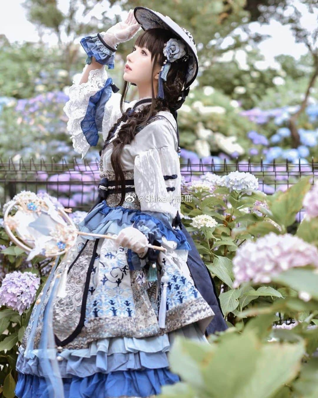 shikaのインスタグラム：「カメラマン：@dzzdm   ヘアメイク：@miyako_reiko  #lolita #lolitafashion #lolitadress #lolitastyle #lolitagirl #ロリータ #ロリータファッション #ロリータ服 #写真 #紫陽花」