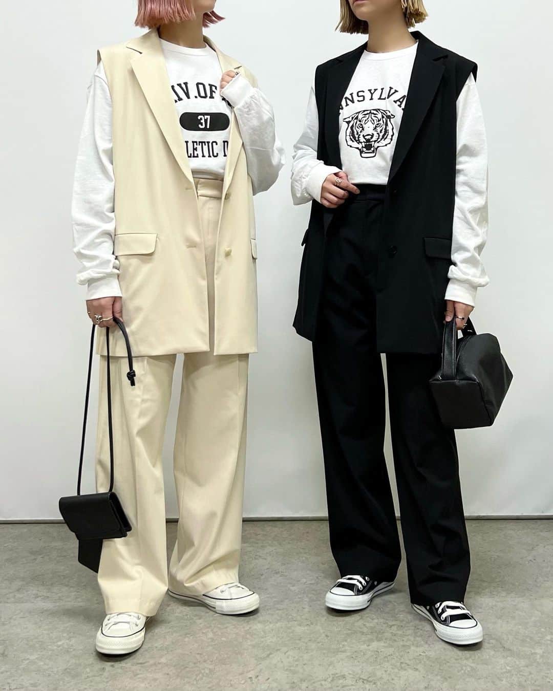 SAYUNAOさんのインスタグラム写真 - (SAYUNAOInstagram)「UNIQLO、GUアイテムを使った お気に入り7コーデ  左sayu  右nao 身長157㎝で下記アイテム着用しています🦕🦕  【2枚目】 UNIQLO WOMEN #デニムショートジャケット (XLsize) @angie_vintage_official  カレッジロゴオーバーサイズロンT(Msize) UNIQLO WOMEN #デニムジャージーナローロングスカート (丈標準)(Ssize)  【3枚目】 ◼︎左◼︎ UNIQLO WOMEN デニムショートジャケット (XLsize) しまむら TT*ビッグシャツ(Msize) オフホワイト  527-0894  しまむら TT*ストレートPT(Msize) ブラック  525-3331  ◼︎右◼︎ しまむら TT*ルーズニットCD(Msize) ブラック  530-1916  しまむら TT*ビッグシャツ(Msize) サックス  527-0896  しまむら TT*カットJZフレアPT(Msize) ブラック  525-3313   【4枚目】 @wego_official  マルチWAYカラーシャツ GU WOMEN #ソフトリブクルーネックT (Msize)  GU WOMEN #ローウエストバギーパンツ (Msize)  【5枚目】 UNIQLO WOMEN #ロングジレ (Lsize) @angie_vintage_official  カレッジロゴオーバーサイズロンT(Msize) UNIQLO WOMEN #タックワイドパンツ (丈標準)(Ssize)  【6枚目】 GU WOMEN #2wayトレンチコート (Lsize) @wego_official  USPOLOだぼそでカラーロンT GU WOMEN #ローライズバギージーンズ  RS(丈標準)(Lsize)  【7枚目】 ◼︎左 ◼︎ しまむら ビッグデニムベスト(Lsize) オフホワイト 528-0252 @sonnylabel  Disney100ピグメントスウェット(Msize) GU ユニセックス #ドライポンチラウンドヘムT (Lsize) しまむら TT*カットJZフレアPT(Msize)　 ブラック  525-3313  ◼︎右◼︎ しまむら ビッグデニムベスト(Lsize) ブラック 528-0258 @sonnylabel  Disney100ピグメントスウェット(Msize) UNIQLO WOMEN #ジャージータートルネックT (Lsize) ボトムス しまむら スリットナローSK(Msize) ブラック  522-2609  【8枚目】 ◼︎左◼︎ UNIQLO WOMEN #ロングジレ (Lsize) TT*ビッグシャツ オフホワイト  Msize 527-0894  UNIQLO WOMEN #バギージーンズ (丈標準)23 ◼︎右◼︎ しまむら TT*ルーズニットCD ブラック  Msize 530-1916  TT*ビッグシャツ サックス  Msize 527-0896  しまむら TT*ストレートPT ブラック  Msize 525-3331   @uniqlo_jp　@uniqlo_with @gu_for_all_ @gu_global @shimastyle.jp　@flc___official  ☞☞☞ 痩せやすい体作りにも 骨盤ケア#ギュギュギュ  これを履いていると代謝がアップされるから 冷えやむくみで悩んでいる方にもおすすめ◎  腰痛や肩こりの改善に繋がるのもうれしい♪  今200コ限定の全身ケアセットが 発売されてるみたい✧˖° ストーリーに詳細とリンクを貼ってあるので 気になる方は是非🕊️  @monstella_official @gyugyugyu_official #骨盤ショーツ #AD」3月18日 17時48分 - sn__linklink