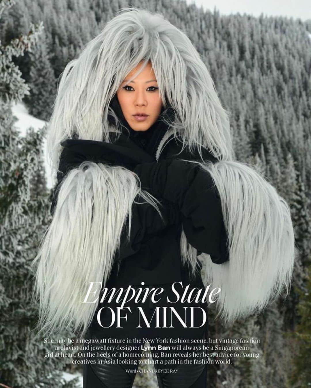 Lynn Banのインスタグラム：「Thank you @voguesingapore for the feature in your March issue! Photographed in Aspen by Jett Kain 💁🏻‍♂️ 📸 Ski look by Rick Owens 🖤 #voguesingapore #rickowens #VOGUE 💁🏻‍♀️ 🎿 SWIPE SWIPE SKI SKI」