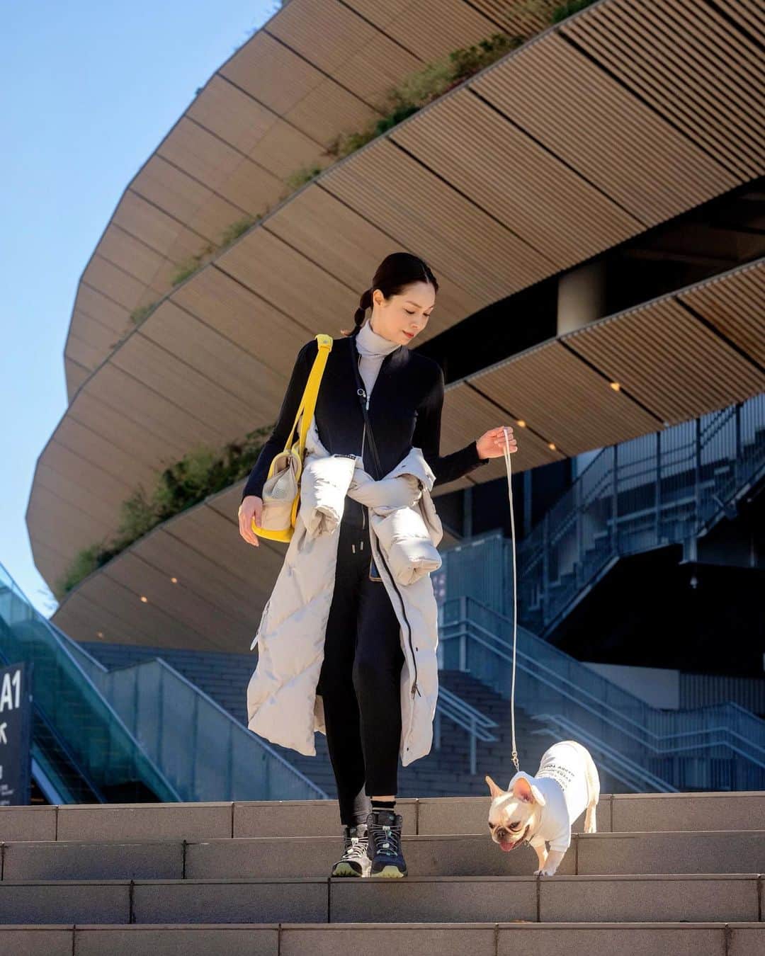 川原亜矢子のインスタグラム：「桜を探しに #tokyo #dog #frenchbulldog #sundayfunday #cherryblossom #フレブル #お散歩 #bioshowerdogs」