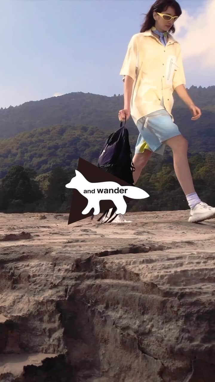 Gildas Loaëcのインスタグラム：「maisonkitsune The @maisonkitsune x @andwander_official collaboration is finally out! Through snapshots of an intrepid adventure, documented by photographer @pastremi , the #MaisonKitsunexandwander campaign presents an escape into a natural landscape: A trek through the mountains, up to its highest peaks and sitting against the picture-perfect backdrops of its panoramas. Here, the world appears at once peaceful and invigorating; silent yet reverberating with energy. Explore our outdoor-ready collection in stores and online at maisonkitsune.com DOP @karimmegonset  Stylist @leamarcaccini Models @karime_bribiesca & @_junior1 #MaisonKitsune #SS23 #DestinationEarth #andwander」