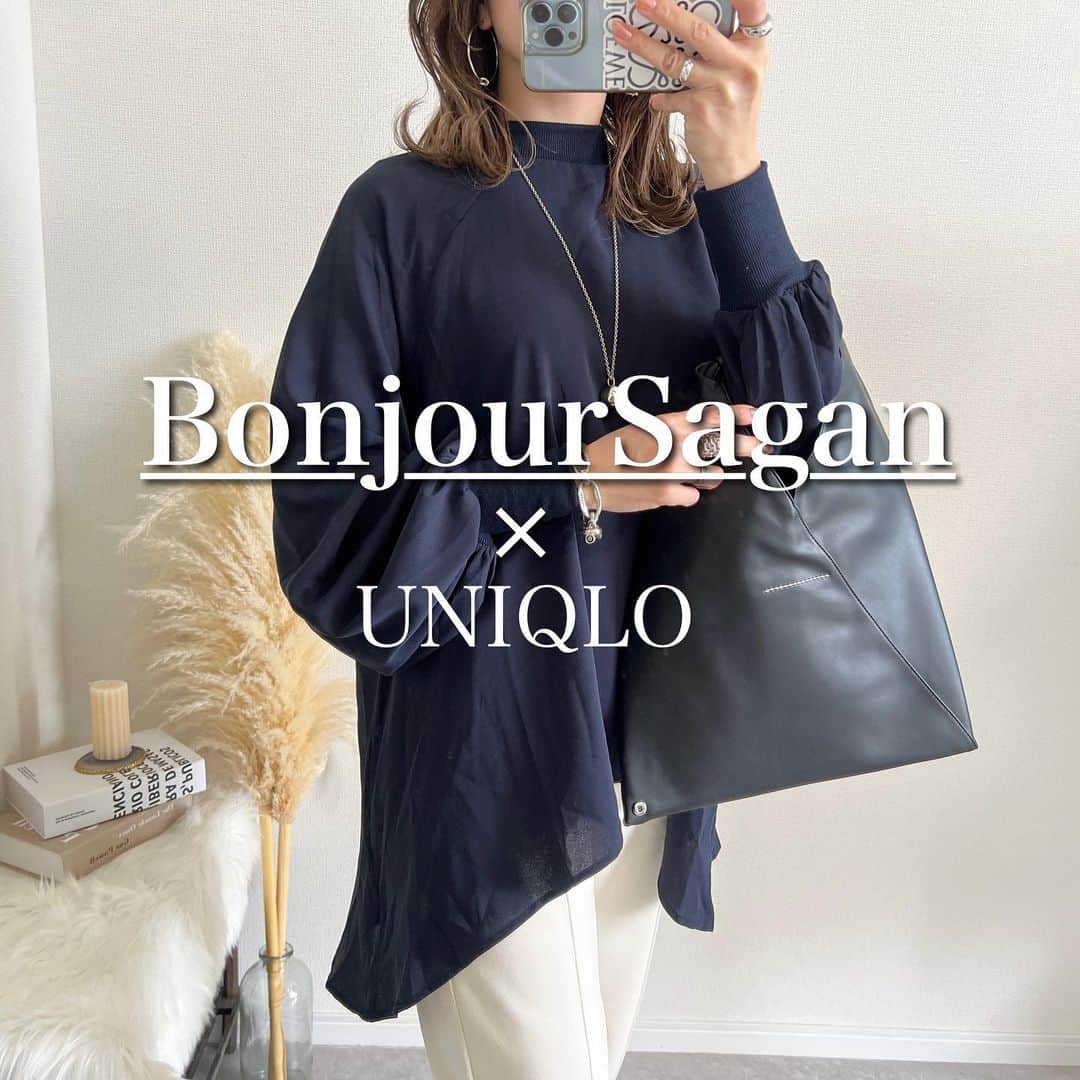 Miyoのインスタグラム：「【BonjourSagan】 @Bonjoursagan の 綺麗めにもカジュアルにも着れて、 体型カバーもできる優秀ブラウス🫶🏻✨ ⁡ ボリュームスリーブと 袖口のリブ部分が長めなところがお気に入り♡ ⁡ ⁡ ブラウス…#Bonjoursagan #ドライスウェットジョガーパンツ …#UNIQLO#ユニクロ ⁡」