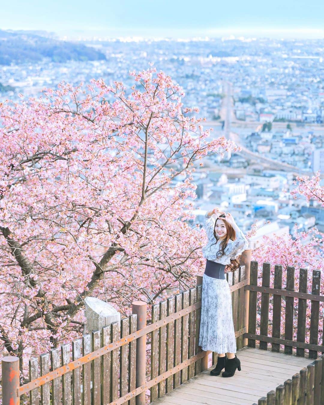ももせゆきのインスタグラム：「🌸 おはようございます🌸 松田山ハーブガーデンの桜と菜の花は満開でした✨️ 最高の桜日和🌸 マイカーで行く方は駐車場規制してて入るのに時間かかるから気をつけてください🙂 春のはじまりはうれしいけど、花粉が🤧 みんなは大丈夫？ ・ ・ ・ 🌸photo by @sherry_1113  🌸レタッチ by @momoyu1125   🌸 #桜  #河津桜 #お花見 #春旅 #retrip_news  #タビジョ #daily_photo_jpn  #japan_daytime_view  #TokyoCameraClub #Lovers_Nippon #art_of_japan_  #被写体モデル  #hubsplanet #awesomeearthpix #awesometravel #1x_japan  #IGersJP#ビジョビ  #genic_mag #cherryblossom  #VSCOportrait #pr0ject_soul  #女子旅  #松田山ハーブガーデン  #ファインダー越しの私の世界 #写真好きな人と繋がりたい #春コーデ  #春服  #桜ポートレート」