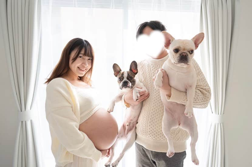 ホームランなみちさんのインスタグラム写真 - (ホームランなみちInstagram)「👩🐶🐶👱‍♂️  お家マタニティフォト おんぷとうたも一緒に🐶🐶  2匹ともかなりの甘えん坊に育ててしまったので、娘が産まれてからどんな反応をするのか楽しみ！ 私より、パパを娘に取られる方が嫉妬する気がしてる🙄笑 おんぷ姉ちゃん、うた兄ちゃんも頑張れ✊  #🤰 #マタニティフォト #マタニティフォトセルフ #dog #🐶  #臨月 #妊婦」2月25日 10時11分 - nami_onpu_uta