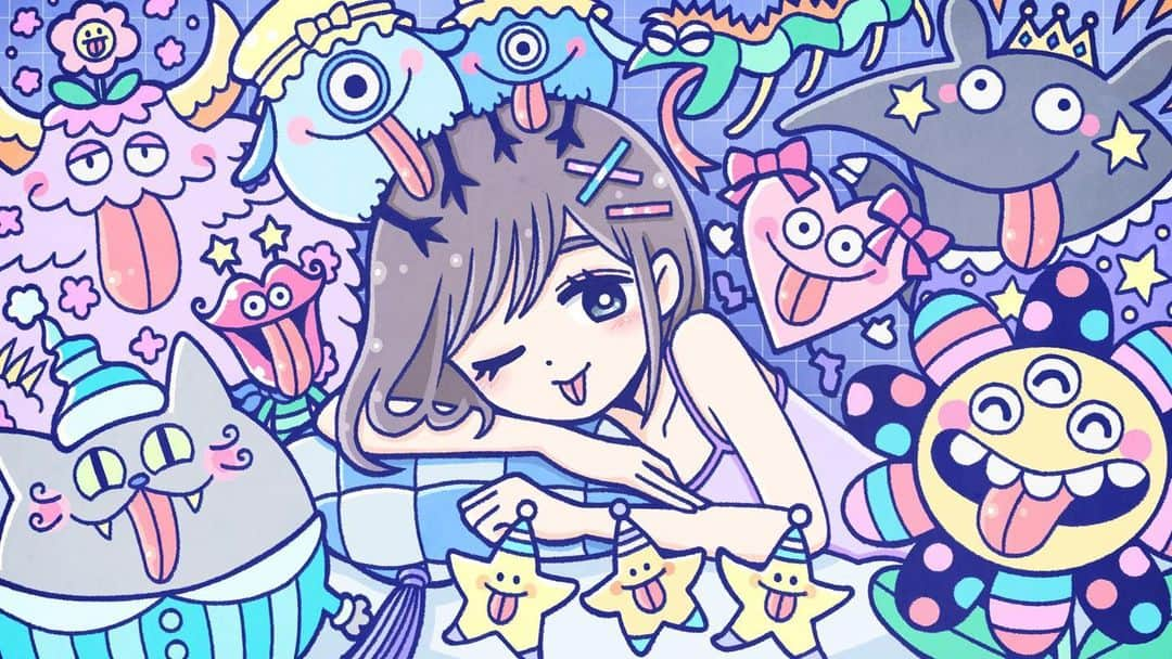 北極まぐのインスタグラム：「😝WORK😝  ほしるか様（@hoshiruka_ ）の新曲 『あっかんべー』のMVイラストを担当しました！ 可愛く、ちょっとへんてこで、ちょっと色っぽく☺️とっても素敵な曲なので是非聴いてみてね😝 youtu.be/JxgdSy2wFjM  ------  I illustrated the music video for @hoshiruka_ 's new song "AKKANBE"! It's cute, a little weird, and a little sexy. ☺️  It's a very nice song, so please give it a listen 😝.  youtu.be/JxgdSy2wFjM  #illustration #artwork」