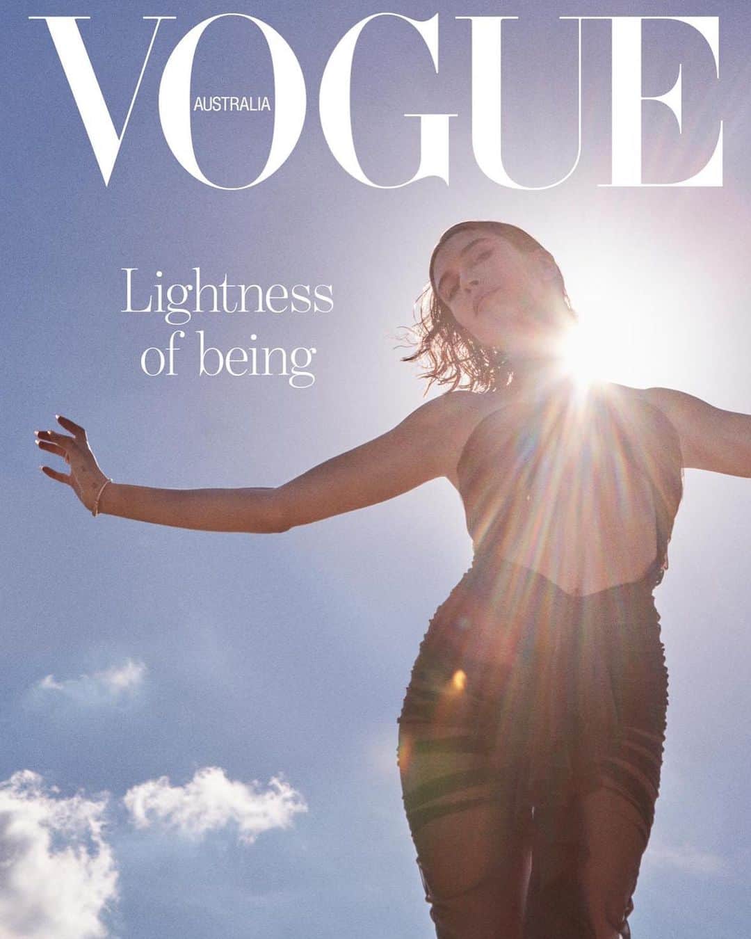ハイレイ・ロード・ボールドウィンのインスタグラム：「new cover of @vogueaustralia 🤍 thanks for having me again, so excited and grateful to be on @christinecentenera first cover as editor! 🤍 you CC. shot by @studio_jackson hair @teddycharles35 makeup @romyglow 🤍🤍」