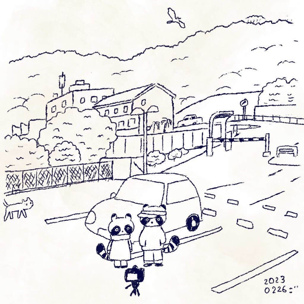 合田経郎のインスタグラム：「海辺の駐車場。 #週末スケッチ　#らくがき生活　#sketch  #holidaysketch」