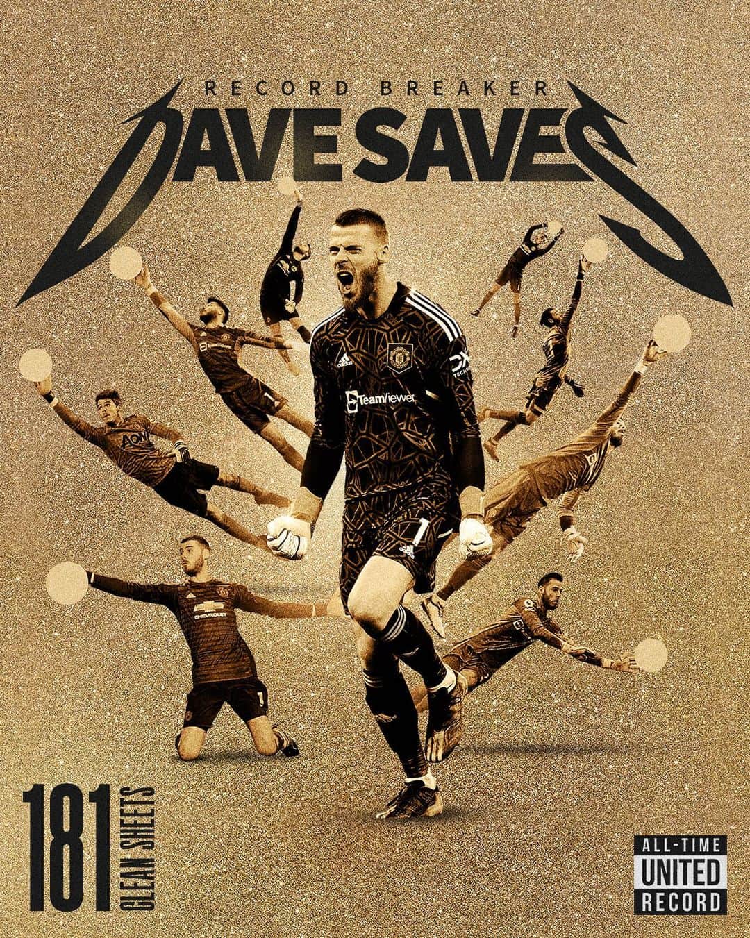 のインスタグラム：「THE MOST CLEAN SHEETS IN UNITED’S HISTORY! 😍⛔️  #MUFC #ManUtd #DeGea #DaveSaves」
