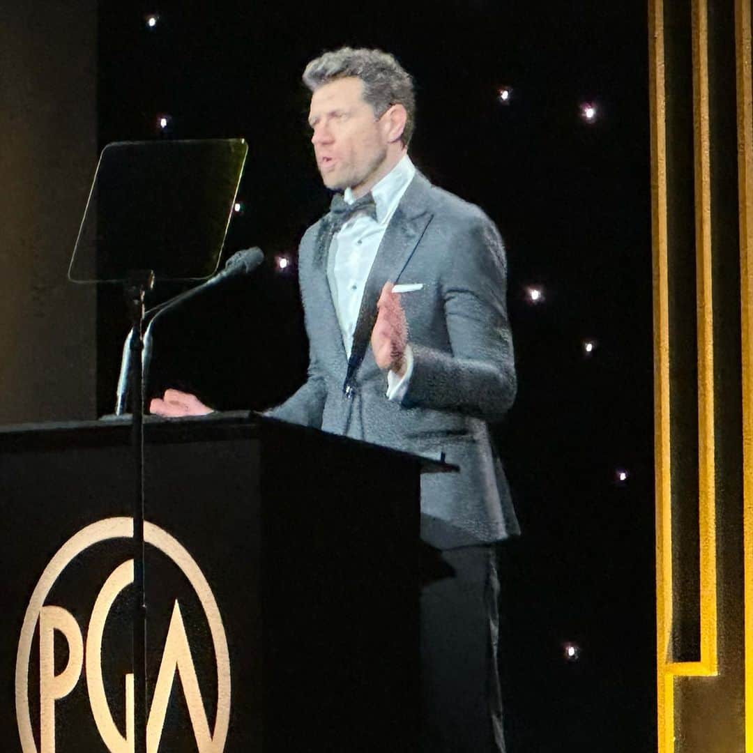 ビリー・エイチュナーさんのインスタグラム写真 - (ビリー・エイチュナーInstagram)「MORE AWARDS!!! Presenting at the @producersguild Awards last night. I smile in public once every 4 months. Thanks to @gettyentertainment for capturing it. And thanks to @brunellocucinelli_brand for the tux. But the best part was that my dear friends and Billy on the Street producers @mike_farah and @joefarrell75 won the category I presented for producing “Weird: the Weird Al Yankovic Story.” Love you Mike and Joe! Congrats! ❤️」2月27日 10時30分 - billyeichner