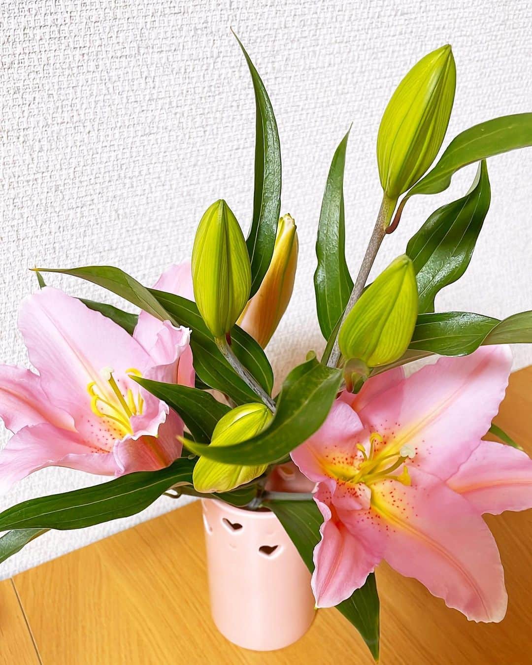 池田彩のインスタグラム：「トラックの落とし物 持ち主に連絡して届けたらお礼に頂きました💐  いい事あるもんだ😊  #flower  #百合の花 #lilly  #pink」