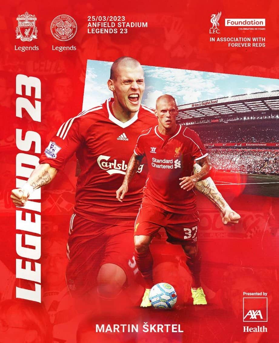 マルティン・シュクルテルのインスタグラム：「I’m representing  @liverpoolfc as we welcome  @celticfc to Anfield for the Legends charity match on 25th March 2023. All proceeds from the fixture will help the LFC Foundation provide life-changing opportunities for young people & families. Tickets are available within  @thelfcfoundation bio. #Legends2023」