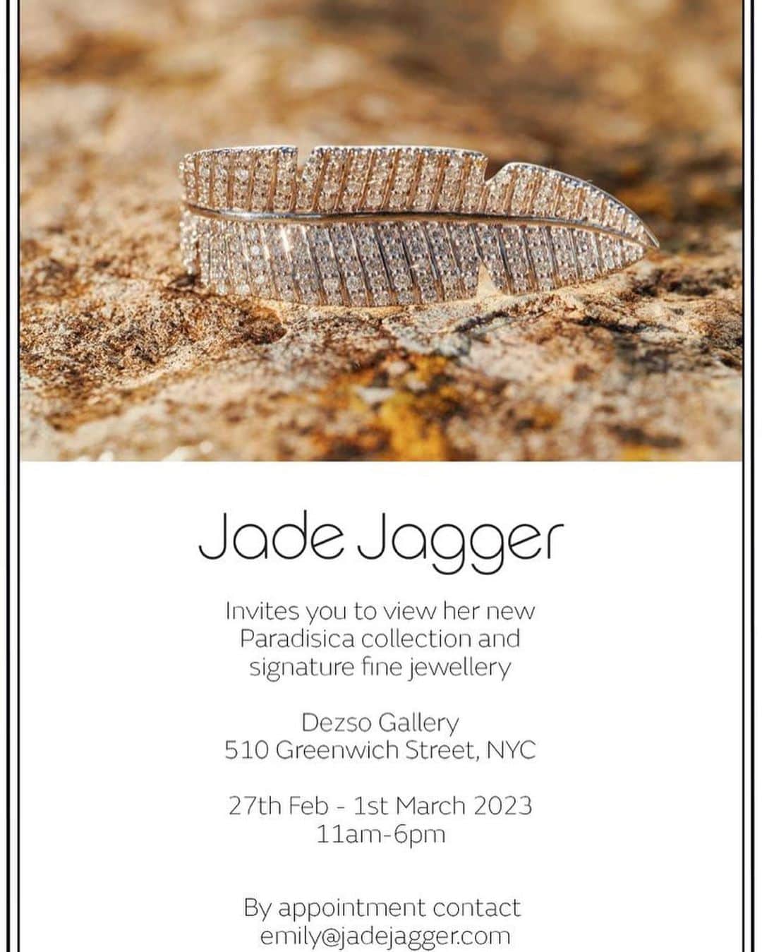 ジェイドジャガーのインスタグラム：「BY APPOiNtMENT with me today and tomorrow in New York get in touch emily@jadejagger.com」