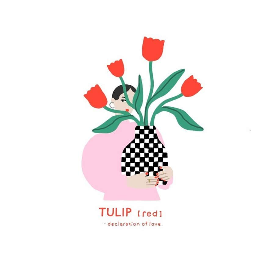 moekoのインスタグラム：「3月〜🌷❤️ #tulips #illustration」