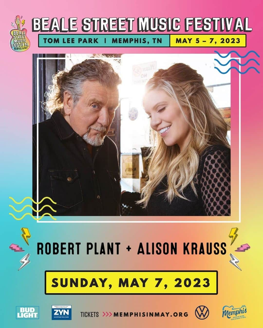 ロバート・プラントのインスタグラム：「Robert Plant and Alison Krauss will be performing at Beale Street Music Festival on 7th June, Memphis TN. Tickets are on sale at https://memphisinmay.org/BSMF #BSMF23 @bealestreetmusicfestival」