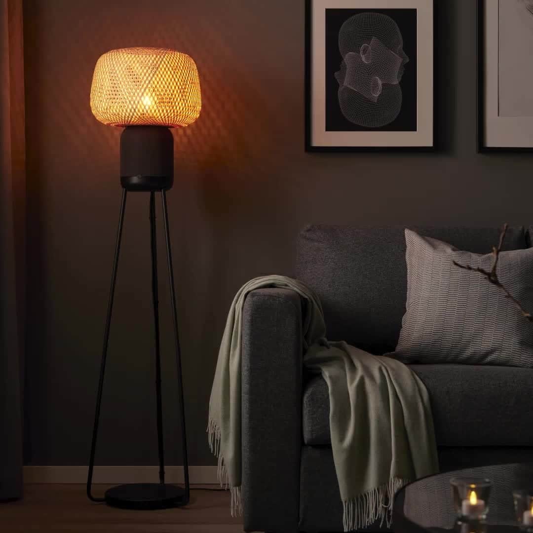 のインスタグラム：「The new @Sonos collab is here! The SYMFONISK floor lamp speaker makes your room glow beautifully and your fave music sound better than ever. Connect it with your other IKEA Smart Home products and turn it up! Get yours at link in bio.」