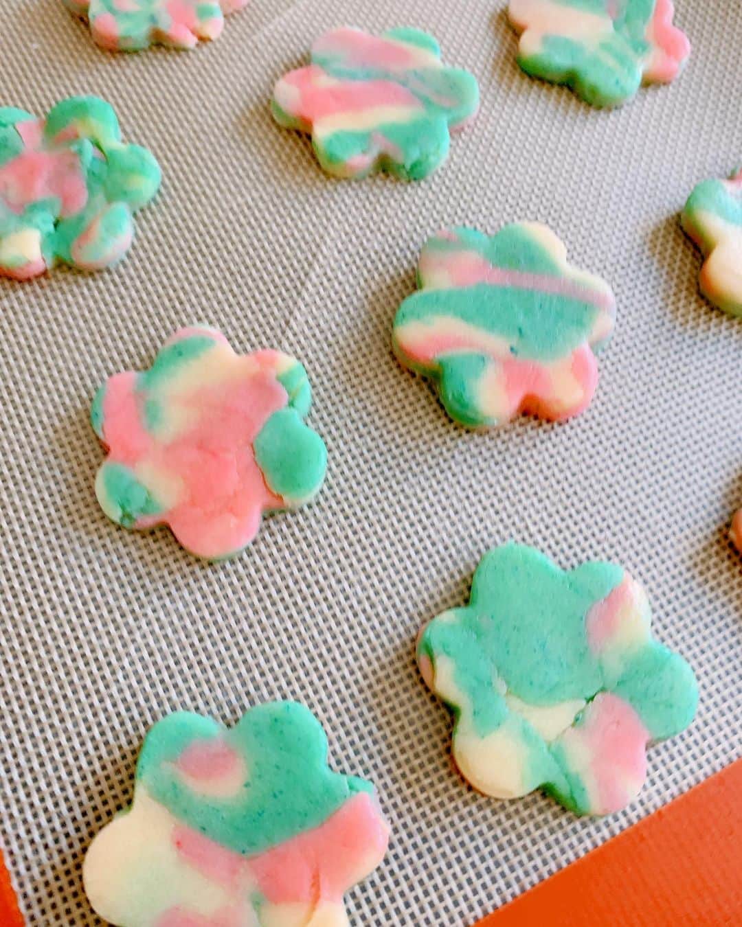 森崎友紀さんのインスタグラム写真 - (森崎友紀Instagram)「今日はひな祭り。 ひな祭りクッキーを焼きました。 菱餅みたいに重ねて焼いてみたら、とても可愛く出来ました(^^) 3色にした生地を一枚ずつ伸ばし、重ねて型抜きするだけ。 残りはマーブルに。これはこれで可愛いです♪  #森崎友紀#料理#cooking#手作り#ひな祭り#ひな祭りクッキー#3色クッキー#菱餅#菱餅クッキー#マーブルクッキー」3月3日 15時04分 - morisakitchen