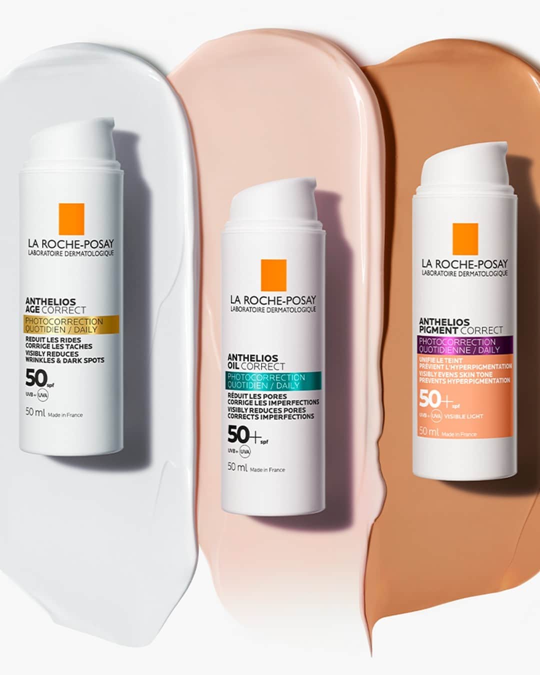 のインスタグラム：「Looking to repair your skin and protect it from future sun damage? Find your best match with the Anthelios range, a trio of sun care solutions, each one formulated for a specific skin type.    👌 Anthelios Pigment correct SPF 50+ helps even your skin tone ⌛ Anthelios Age correct SPF 50 helps reduce wrinkles and other signs of ageing 👍 Anthelios Oil Correct SPF 50+ helps attenuate skin imperfections and marks  Indulge your skin daily with light textured creams packed with powerful active ingredients to visibly improve skin ☀️   All languages spoken here! Feel free to talk to us at anytime.   #larocheposay #anthelios #sunprotection #antiageing #photopigmentation #acneproneskin   Global official page from La Roche-Posay, France.」