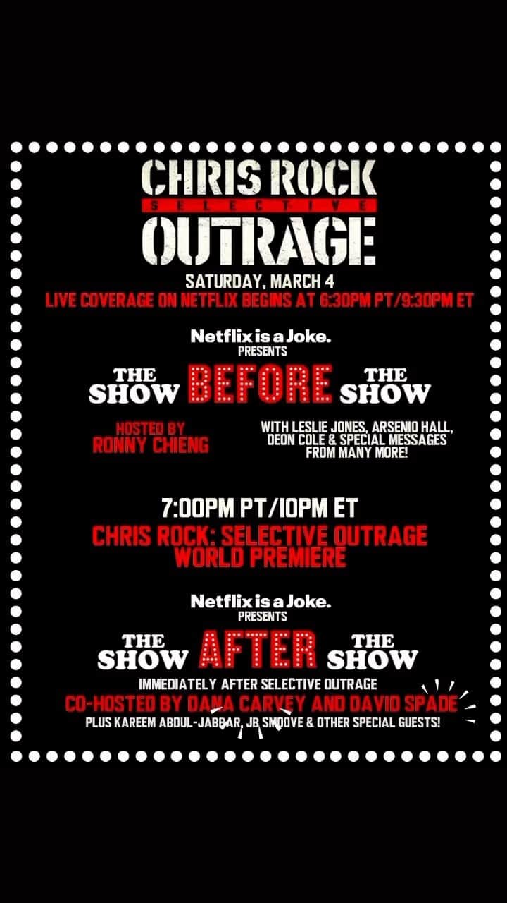 デヴィッド・スペードのインスタグラム：「Dana and I are hosting the aftershow for Chris Rocks special tomorrow night. Check it out on Netflix」