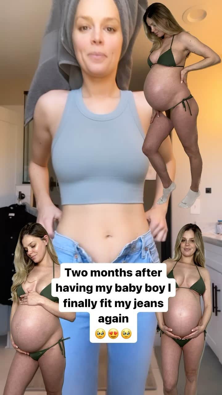 ダニエル・クヌッドソンのインスタグラム：「🥹 glorious day, I finally can squeeze into my jeans 2 months postpartum! What I’ve been doing…  👖 going for walks almost every day with my pups  💙 drinking a 64oz water bottle every day   👖eating healthy-ish   💙 using @levelupbydk workouts (1-2 times /week after I got clearance from my Dr)  👖every time I hold River I engage my core and my glutes (Trust me these small lil reminders do wonders for your muscles)   💙 I was patient and took my time not pushing or killing myself in the gym all I want is to spend time with my beautiful lil boy. I still have a ways to go till I feel my strongest again, but making progress!」