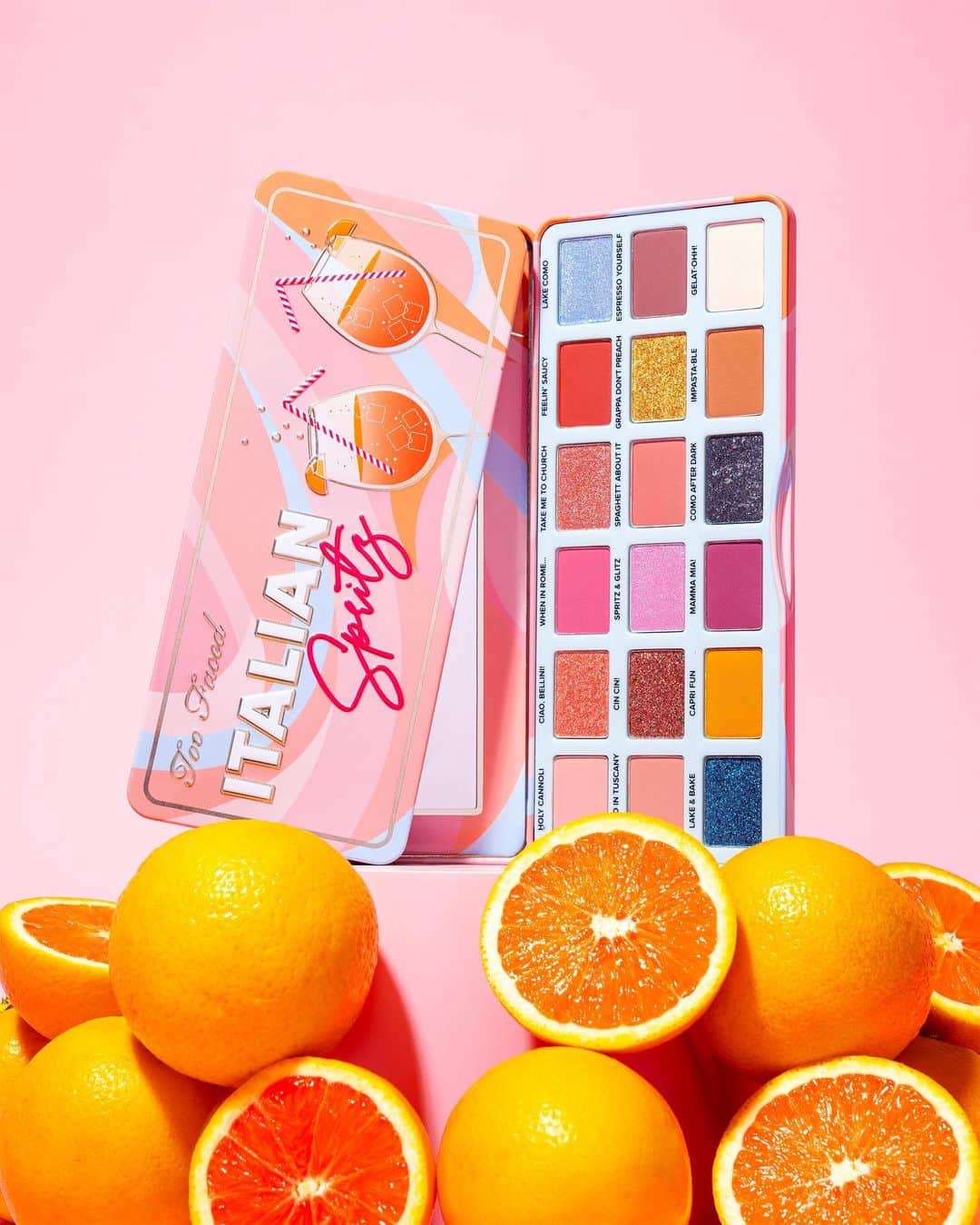 Too Facedのインスタグラム：「IT'S ALMOST HERE! 😍🧡✨ Our Italian Spritz Eye Shadow Palette is launching tomorrow on toofaced.com! Be the first to shop by tapping the reminder button above! #toofaced #tfcrueltyfree」