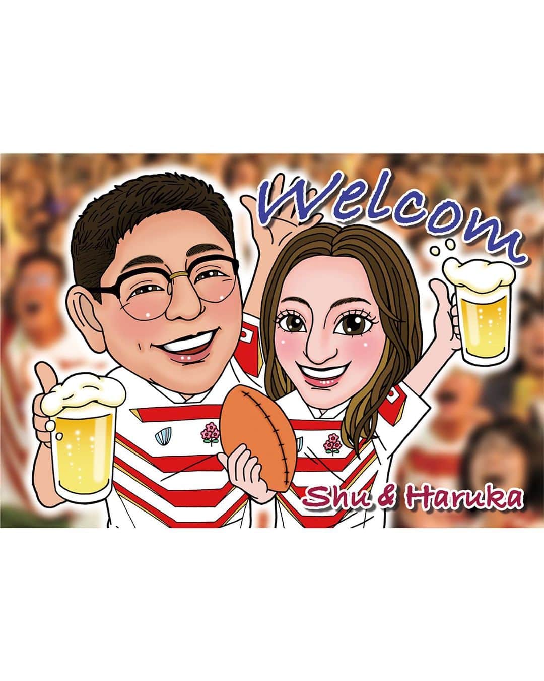 大澄れい（大崎緑）さんのインスタグラム写真 - (大澄れい（大崎緑）Instagram)「宝塚同期の結婚式でした〜💒  新郎新婦の人柄が伝わってくる、にぎやかで楽しい本当に良い結婚式でした。 あ〜〜笑った笑った‼️ 同期が集まるとなんでこんなにも面白いんでしょうかねぇ〜😂😂  末永くお幸せに〜✨✨  ウェルカムボードを制作いたしました。  ■□ design & illustration work □■ . ウェルカムボード Shu & Haruka 2023 . . . . #ウェルカムボード  #結婚式 #新郎新婦 #ラグビー観戦 #宝塚 #92期同期 #デザイン #グラフィック #イラスト #イラストレーター #大澄れい #大﨑緑 #ザッキー #portrait #takarazuka #design #graphicdesign #graphic #illustration #illustrator #reiosumi #midoriozaki #zacky  ■□ design & illustration work □■ . Ｋご夫妻似顔絵 2023 . . . . #ご夫妻  #新郎新婦の恩人 #プレゼント #感謝を込めて」3月5日 17時04分 - midori.ozaki