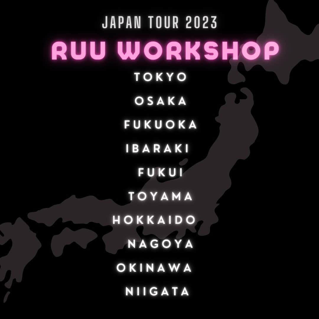 Ruuさんのインスタグラム写真 - (RuuInstagram)「🌸💖 𝓡𝓤𝓤 𝓙𝓐𝓟𝓐𝓝 𝓣𝓞𝓤𝓡 💖🌸  約3年越しのJAPANTOUR開催決定です🥰🗼🇯🇵✨ やっとやっと嬉しい~~~~!!!!!!🥹🫶🏻💕💕💕💕 パワーをお届けに行きます🫶🏻❤️‍🔥  まずは👐🏻👐🏻👐🏻  𝟑/𝟐𝟕 (月) 𝐓𝐎𝐊𝐘𝐎(東京都内) [①15:30-17:00 ②17:30-19:00]  𝟑/𝟑𝟎 (木) 𝐎𝐒𝐀𝐊𝐀(大阪市内) [①12:30-14:00 ②14:30-16:00]  エントリーは明日18:00〜です❕❕❕ Googleフォームからのエントリーになるので 明日アナウンスさせて頂きますね🔈✨🦋  多かった質問⬇︎ ・(2023年4月から)小学1年生〜何歳まででもエントリー可能です！ ・コレオはWS前に告知します💖 ・①は初級 ②は中級 のようなイメージです✨ ・2レッスン受けることももちろん可能です ・初心者でも気持ちさえあれば参加可能🫶🏻💕  詳細は随時UPしていきます🌸 ご質問はメッセージにてお待ちしてます💕⬇︎⬇︎⬇︎⬇︎⬇︎⬇︎⬇︎」3月5日 17時06分 - ruufabulous
