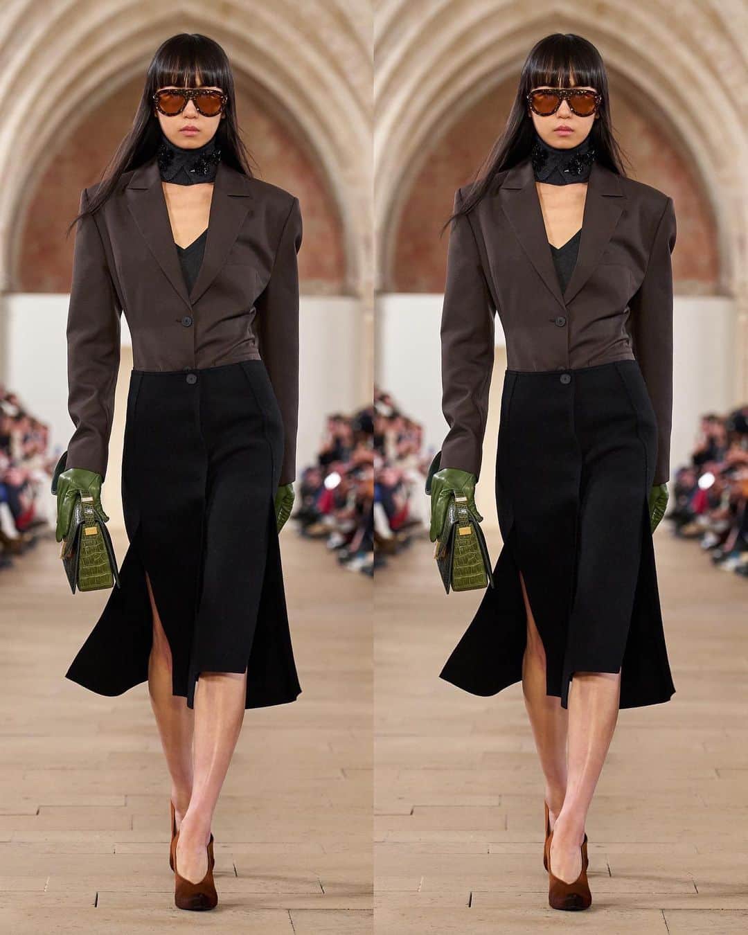 のインスタグラム：「J'adore @lanvin !!  It’s an honor to be a part of such a chic and beautiful show. Thank you soo much sweet team @brunosialelli @ludivinepoiblanc @arthurmejean 🤎💚」