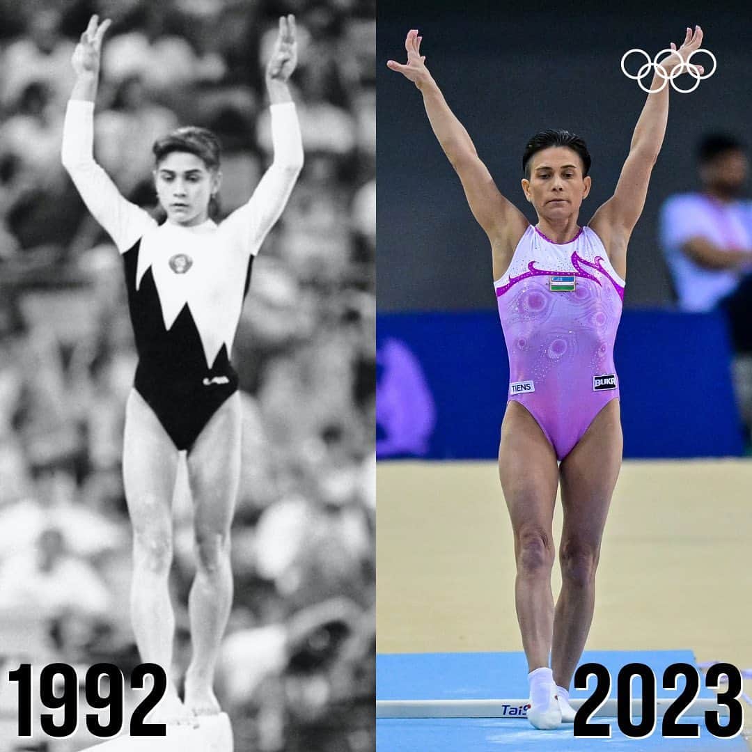 オクサナ・チュソビチナのインスタグラム：「4⃣7⃣ years old & targeting her 9⃣th Olympics🤯⁠ ⁠ Oksana Chusovitina, who has competed at every Olympics since Barcelona 1992, just won her second artistic gymnastics⁠ World Cup medal of the year.⁠ ⁠ The Uzbekistan athlete is aiming for #Paris2024 and we can’t WAIT to see her there!」