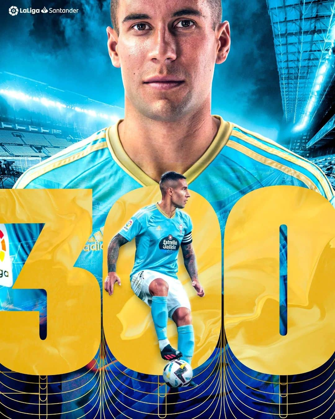 ウーゴ・マジョのインスタグラム：「👏 Only a few chosen ones can say this...  💙🌟 3⃣0⃣0⃣ games in #LaLigaSantander for @hugomallo !  #OsasunaCelta」