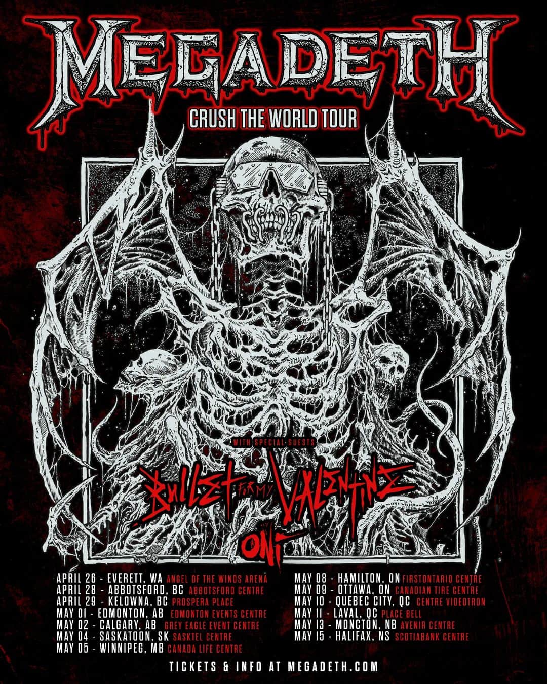 のインスタグラム：「CANADA... 2023! Get ready for the CRUSH THE WORLD TOUR this spring with special guests Bullet For My Valentine and ONI! Tickets & VIP Packages go on sale this Thursday, March 9 at 10am local at megadeth.com/canada」