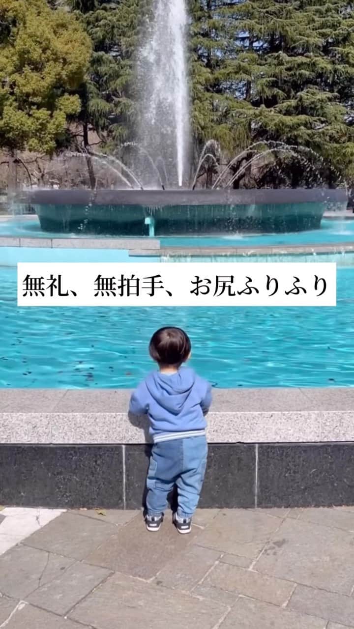 榎並大二郎のインスタグラム：「🐕 ワンコのしっぽと同じ構造なのでしょうか。 ⁡ #噴水を見て #お尻をふりふりする我が子 #低い段差なら #自力で登り降りできるようになりました」