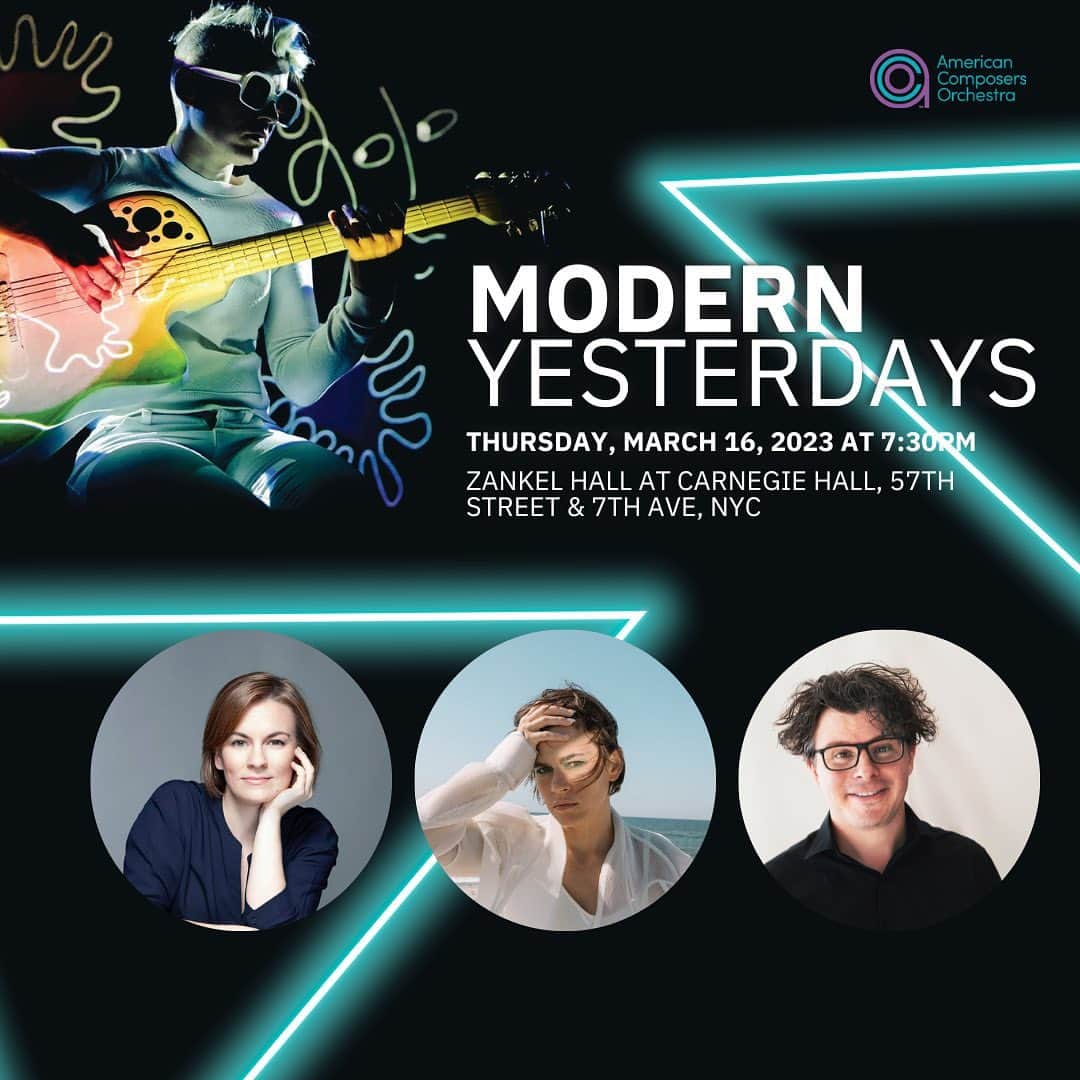 カーキ・キングのインスタグラム：「NEW YORK! Join me and @amercomporch on Thursday March 16th, 2023, 7:30 pm at @carnegiehall for a curated evening of music, featuring an adaptation of the music from my record "Modern Yesterdays", with new orchestral renderings by composer D. J. Sparr (@dj_sparr), and adapted projection mapping co-created with Attilio Rigotti (@solitariea) and Orsolya Szantho (@orsolyaszantho).  The performance, led by @dcandillari, will feature four works, three of them brand new commissions, that trace the links composers build between the past and future: @ellenreidmusic @carlos_simon_music @carlos.bandera.music  . . . #carnegiehall #americancomposersorchestra #modernyesterdays #kakiking #newwork #composers」
