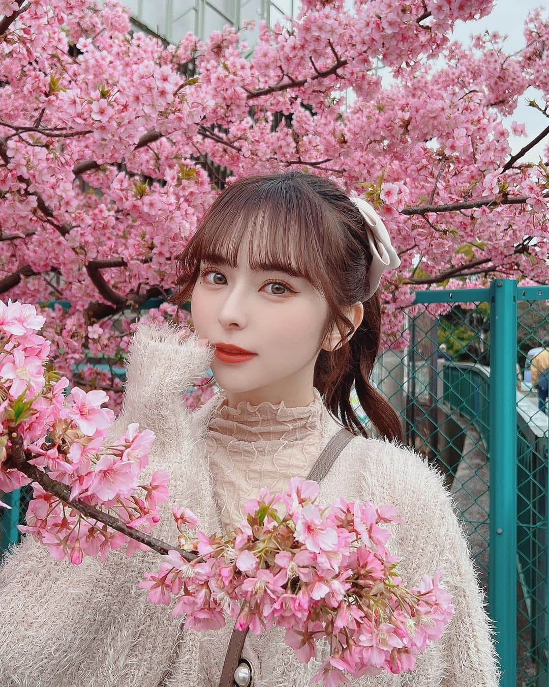 七瀬あかねのインスタグラム：「お花見🌸 . .  #桜　#sakura #木場 #木場公園  #アイドル #グラビアアイドル  #グラビア #ヘアアレンジ #ヘアセット #サロンモデル #被写体 #透明感  #cosplay  #スタイリング #hairstyle #サロンモデル #透明感 #hairarrange  #ミルクティーベージュ #ベージュカラー #スポブラ #抜け感 #抜け感ヘア  #ヘアスタイル #彼女感 #いいね返し #ロングヘア #巻き方 #暗髪カラー #撮影会 #インスタグラビア  #撮影」