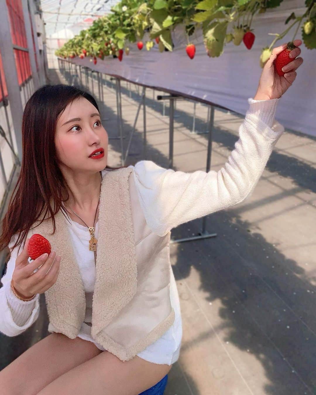 月中秋実さんのインスタグラム写真 - (月中秋実Instagram)「・ ・ いちごいっぱい食べて ハチさんにいっぱい騒いだ。笑🍓🐝 ・ ・ #いちご狩り#いちご#苺#strawberry #🍓#🐝」3月8日 1時47分 - tukinakaakimi