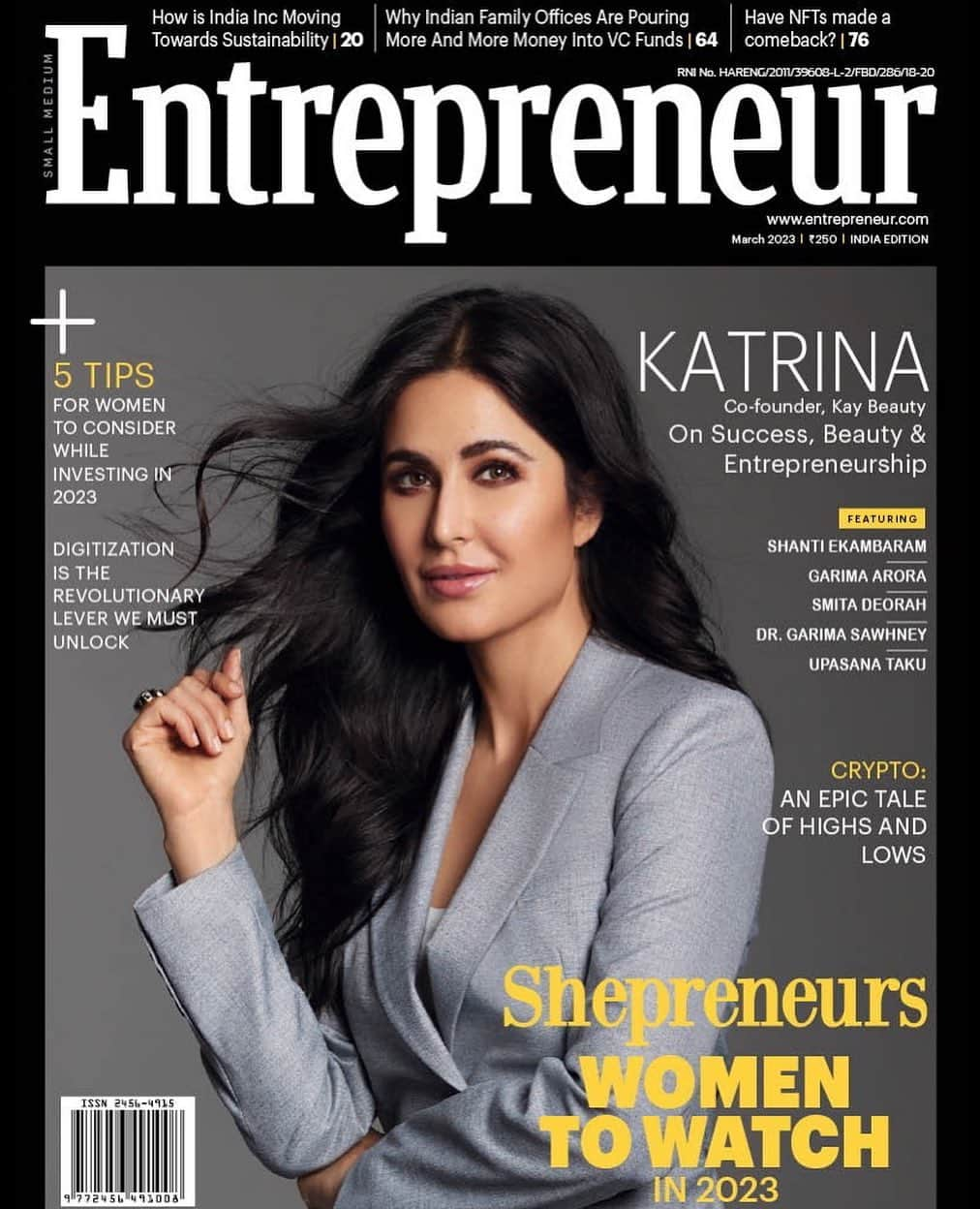 カトリーナ・カイフさんのインスタグラム写真 - (カトリーナ・カイフInstagram)「As the world celebrates International Women’s Day today, our annual #Shepreneurs edition celebrates the courage and resilience of Indian women entrepreneurs. Our ‘women to watch’ this year is nothing short of commendable names. #EntrepreneurCover this month features successful beauty entrepreneur @katrinakaif #founder of @kaybykatrina   The issue will be out on stands soon.  Dy Editor: @punitasabharwal  Makeup: Scott Francis / @fazemanagement  Hairstylist: @gabrielggeorgiou  Stylist: @stylebyami  Asst Stylist: @garimagarg14  Photographer: @taras84  Artist’s reputation management - @media.raindrop   #women #womenentrepreneur #EntrepreneurIndia #coveralert #CoverStar #katrinakaif #KayBeauty #Entrepreneur #celebrity #womensday #internationalwomensday」3月8日 15時28分 - katrinakaif