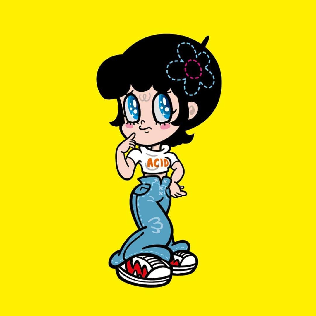 田中秀幸のインスタグラム：「Girl the music box  #art #illustration #supermilkchan #bustagroove」