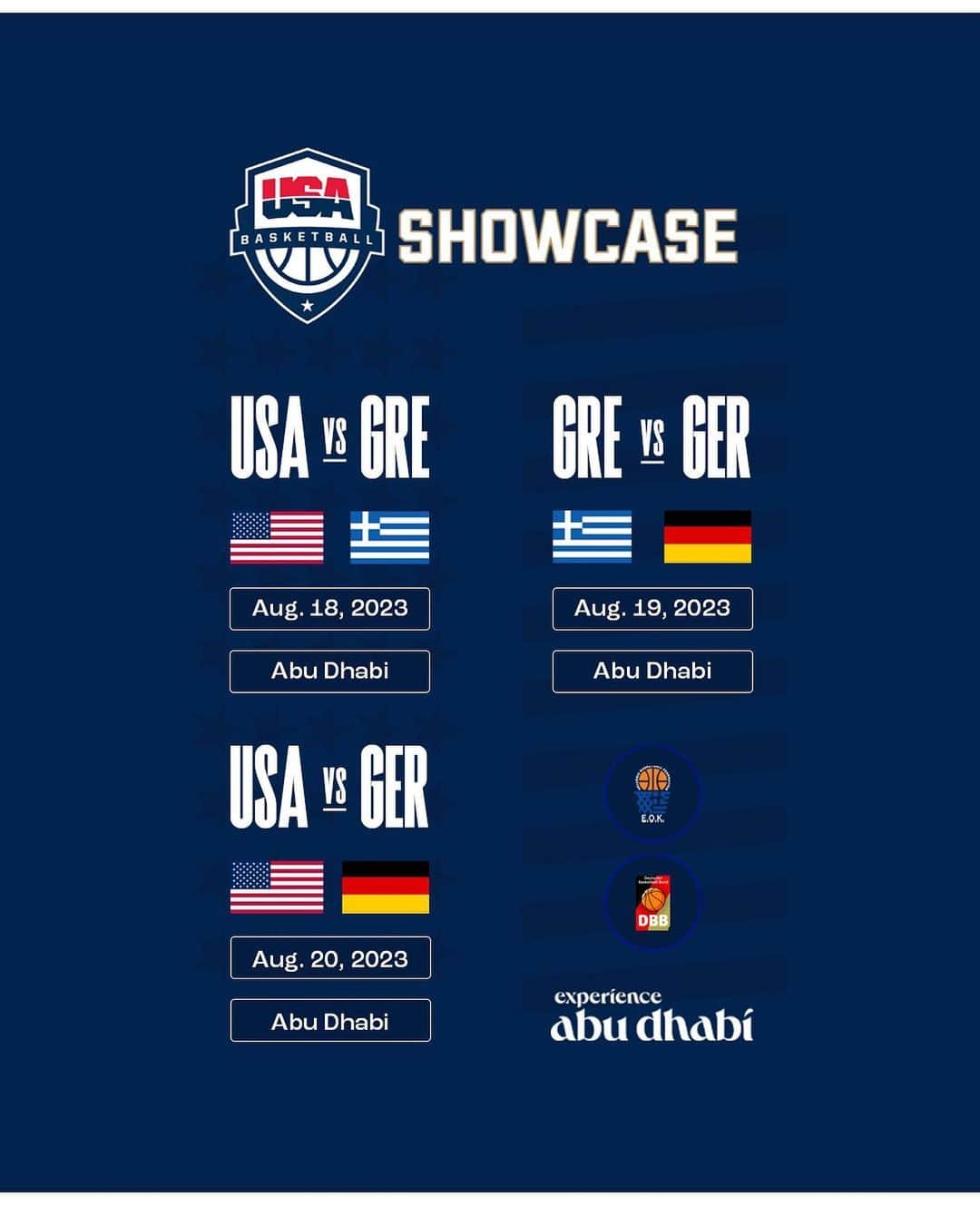 USA Basketballさんのインスタグラム写真 - (USA BasketballInstagram)「🇺🇸🇩🇪🇬🇷   The 2023 USA Basketball Showcase is headed to Abu Dhabi 🤝 @dctabudhabi」3月8日 21時36分 - usabasketball