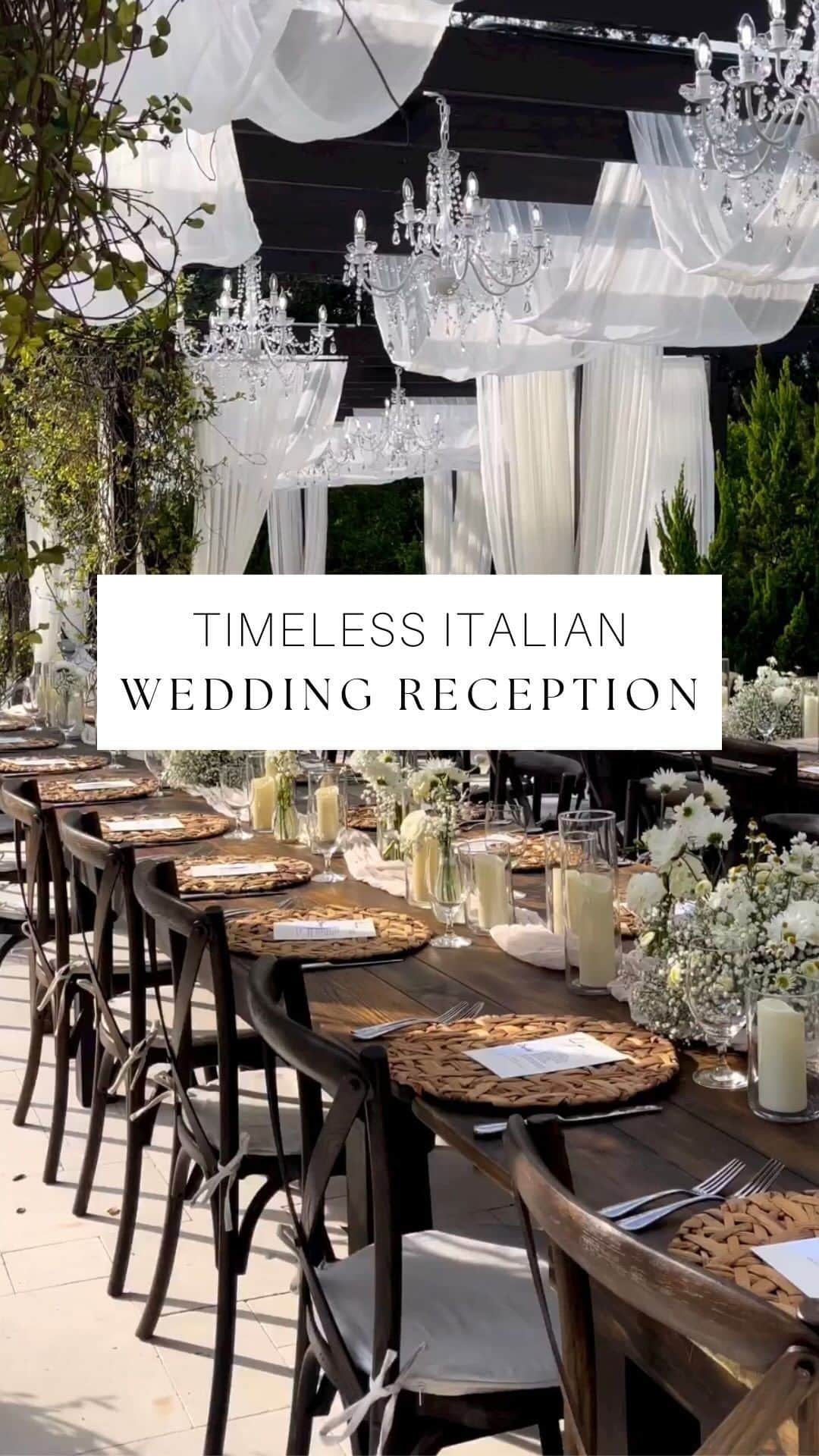 WEDDING APPARELのインスタグラム：「Now this is what Italian wedding dreams are made of 🤍 This reception includes all the right details: suspended chandeliers, white blooms, glowy candlelight & stylish settings that perfectly capture the Tuscan aesthetic✨ Would you opt for a timeless Italian I-do? Tell us in the comments 👇   Planning @lexiandcoevents Florals @somethingbloomedswfl Venue: @lacasatoscana   #weddinginspo  #weddingplanning #weddingreception #weddingreceptionideas  #weddingreceptiondecor  #weddingdetails #weddingdecor #receptiondecor  #weddingday #tuscanwedding #italianwedding #italywedding #outdoorwedding #weddingideas #weddingdecoration #weddinginspiration  #weddingtablesetting #weddingtable #lakecomowedding #weddingideas #destinationwedding #elopementwedding #weddings #weddingphotography #eventdecoration  #weddingtabledecor」