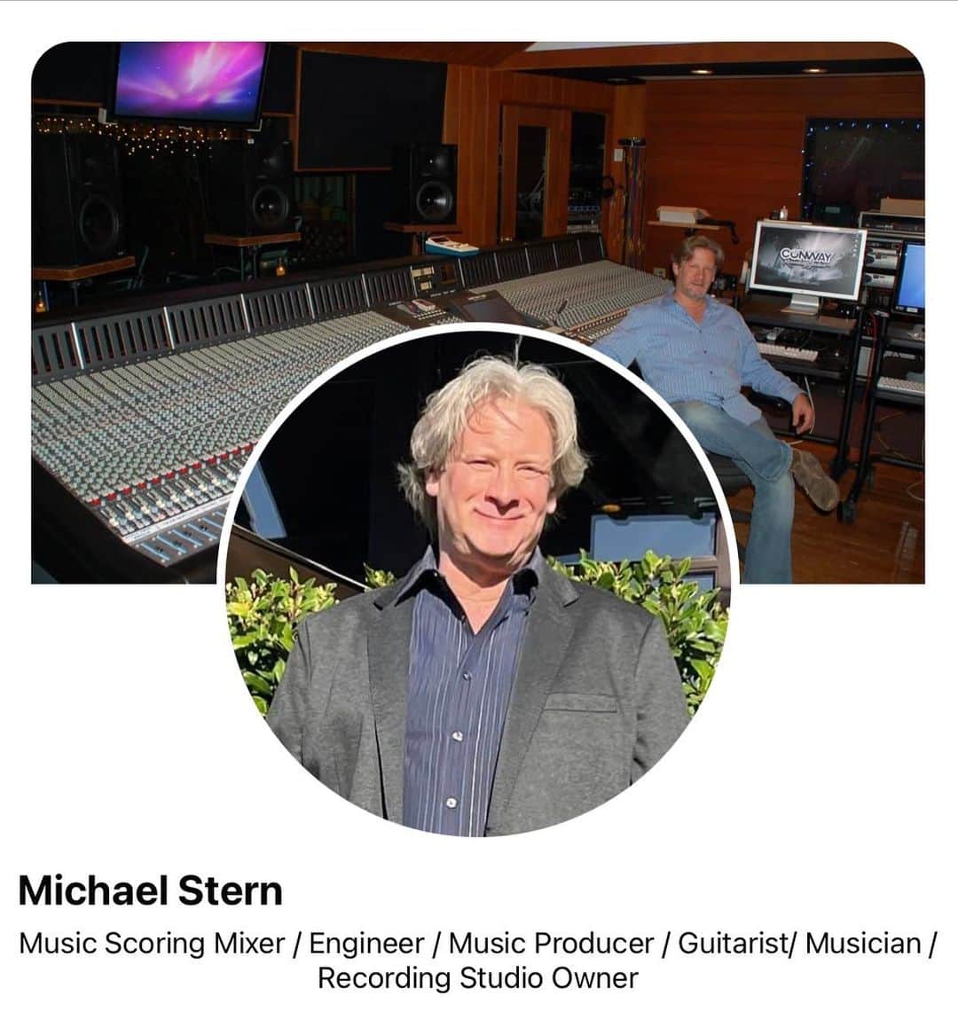 のインスタグラム：「If u happen to be in need of an excellent music engineer, mixer and/or producer my pal @michaeljonstern happens to be available.  He’s super talented and great guy and has a studio.  Snap him up while u can.」