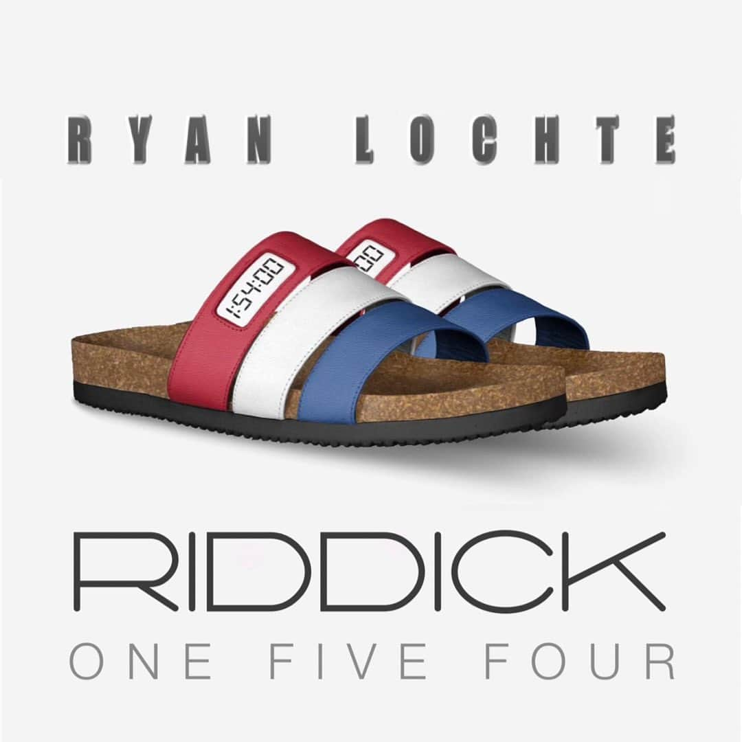 ライアン・ロクテのインスタグラム：「Introducing the LOCHTE x RIDDICK Collection ⏱️  Help those in need and step up your shoe game with Ryan Lochte's latest RIDDICK shoes collaboration. ___________  IT’S TRUE! When you purchase from RIDDICK, you’re not only getting affordable, high-quality products… you’re also joining our mission to make the world we live in a better place!🎗️  This poolside slide from the collection is made with a patented cork/rubber blended footbed, which absorbs water to keep your feet from slipping while wearing them. The black soles are anti-slip, the durable bands come in a red, white and blue Italian leather with Ryan's standing #worldrecord of 1:54:00 in the Men's 200m individual medley displayed on the first band.  Our master Italian craftsmen create each pair custom-made-to-order, ensuring the perfect fit and a style that’s truly unique. These luxurious sandals are available for delivery in just 2-4 weeks and you can order with peace of mind thanks to our zero-risk return/exchange policy and various payment plans available at checkout! Whether you're strolling through the city or hitting the beach, these Italian leather sandals will elevate any outfit to it’s next level of sophistication.   Join our movement with Ryan and help make the world a better place! Secure your exclusive pair from the Lochte x Riddick Collection today. 💙 ___________  Check out our Shop for the full collection. 👉 www.riddickshoes.com」