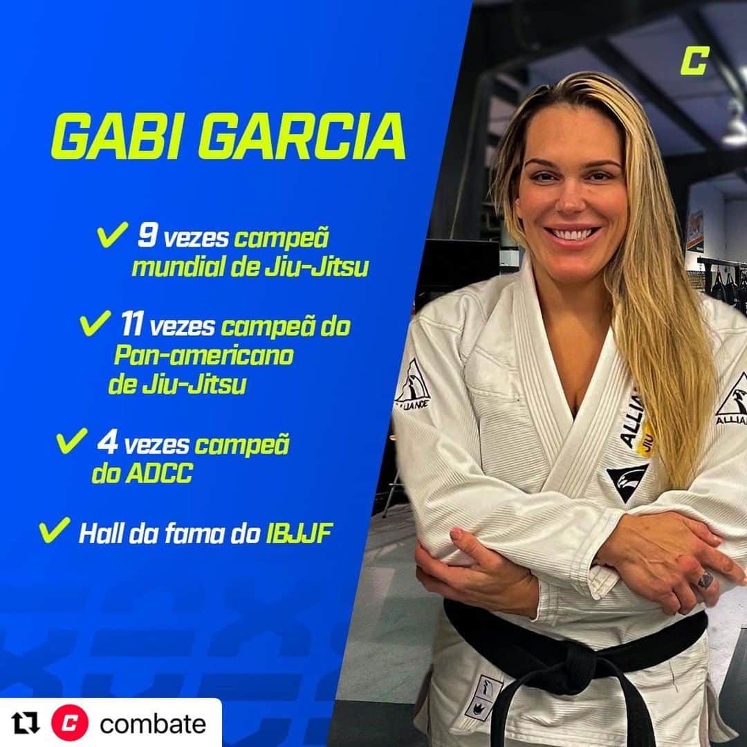 ギャビ・ガルシアのインスタグラム：「#Repost @combate with @use.repost ・・・ LENDA VIVA da arte suave! 🥋🔥  Gabi Garcia é especialista em títulos, tá? A lista de conquistas da brasileira é gigante! 👏🥋  #BrabasNaLuta #JiuJitsuNoCombate  🇺🇸   #Repost @combate with @use.repost  ・・・  LIVING LEGEND of gentle art! 🥋🔥   Gabi Garcia specializes in titles, okay?  The list of achievements of the Brazilian is huge! 👏🥋   #BrabasNaLuta #JiuJitsuNoCombate」