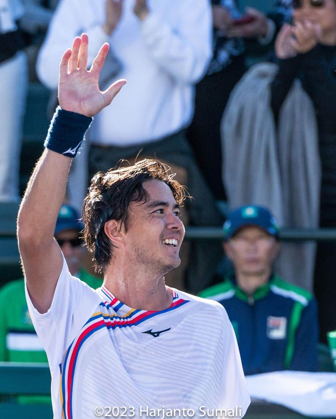 ダニエル太郎のインスタグラム：「Moving on in @bnpparibasopen ! 2nd round on Friday. Thanks for all the support in the courts!   インディアンウェルズで2回戦へ突破！次は金曜日です。また皆で一緒によろしくお願いします🤲  Photo: Harjanto Sumali」